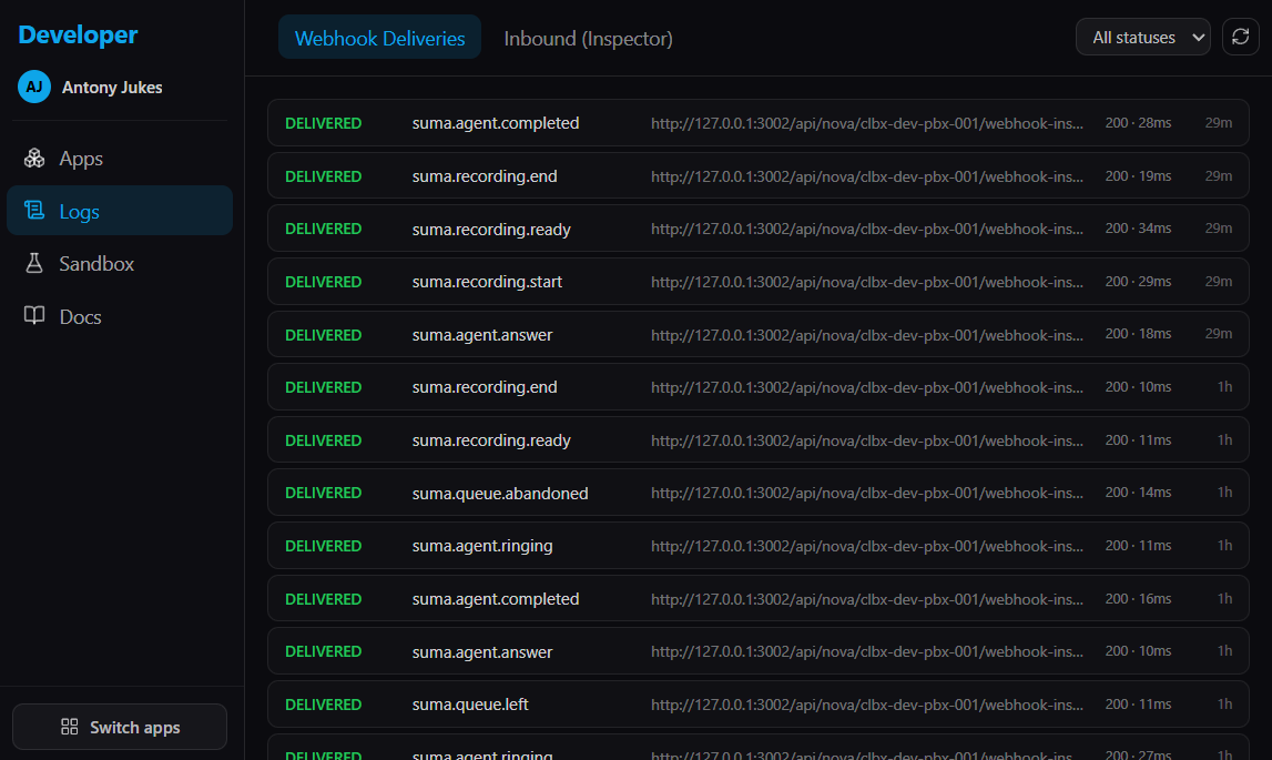 Developer dashboard
